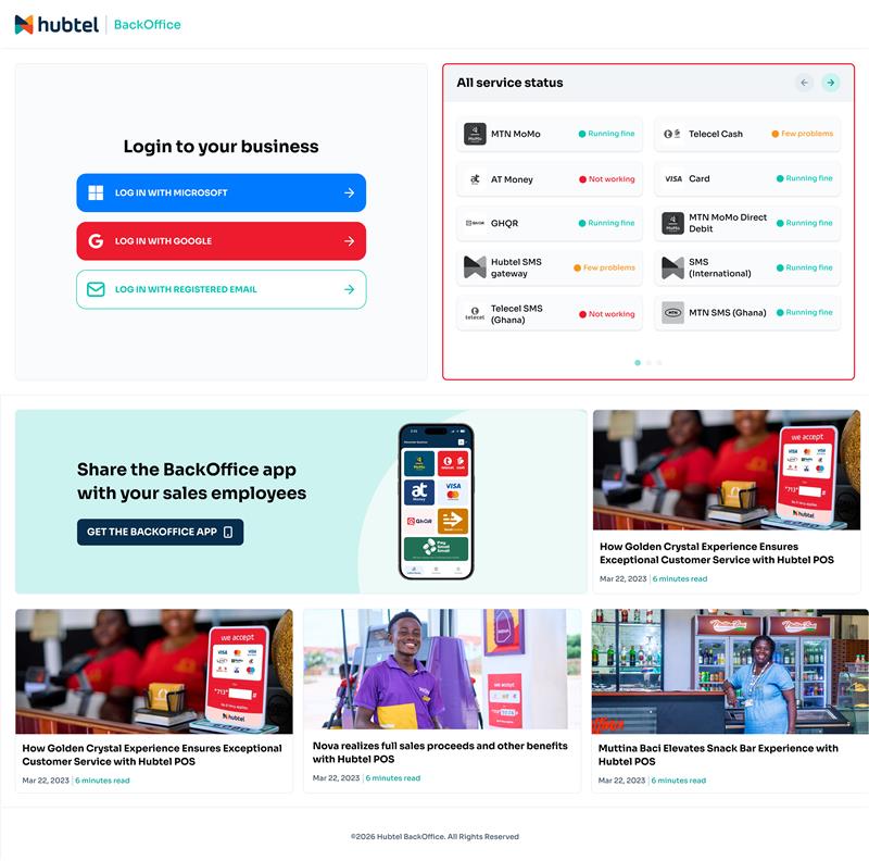 hubtel backoffice landing page