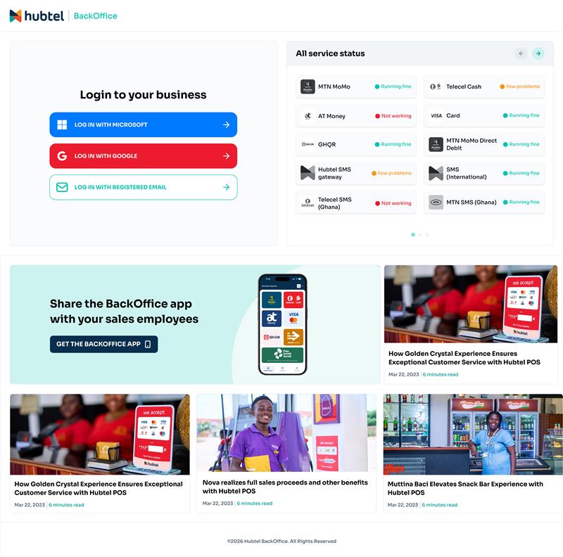 hubtel backoffice landing page